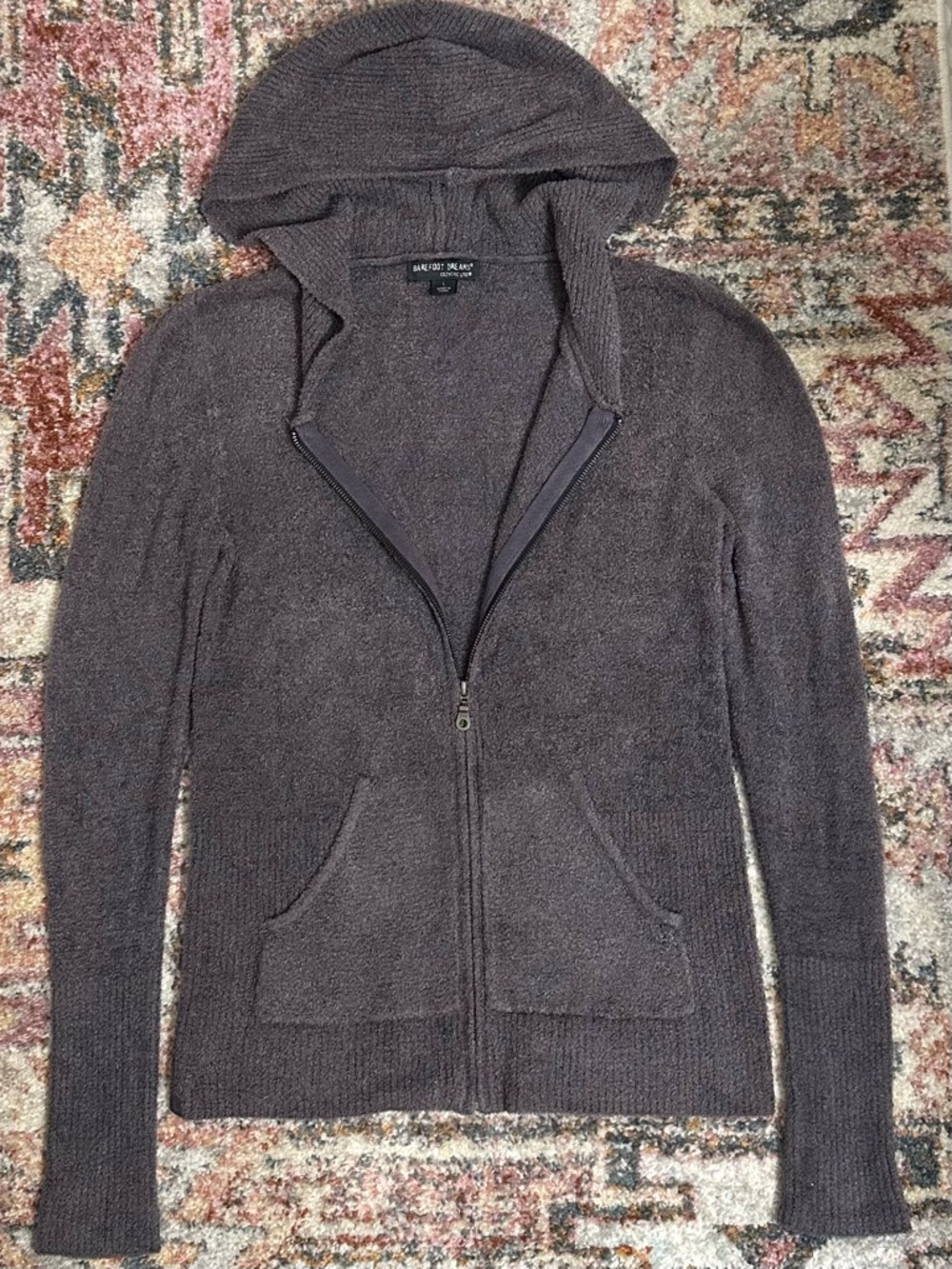 Barefoot Dreams Jacket CozyChic Lite Zip Up Hoodie Sweater Gray Sz L Cozy Lounge - Picture 11 of 12